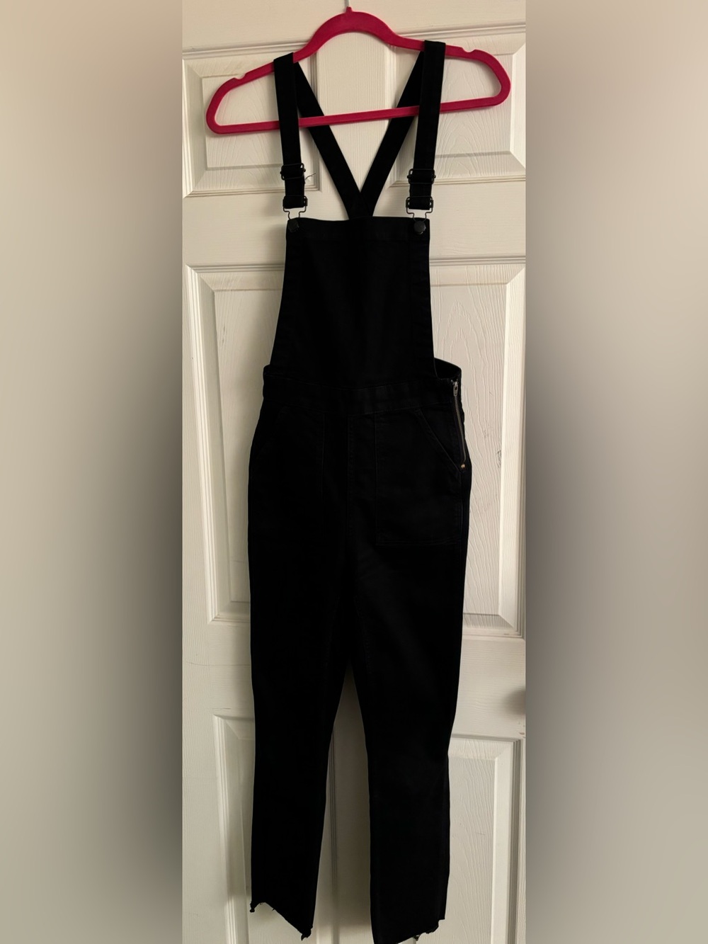 Madewell Black Overalls, Zippered Side, Straight Leg, Rough Cut Hem, Small